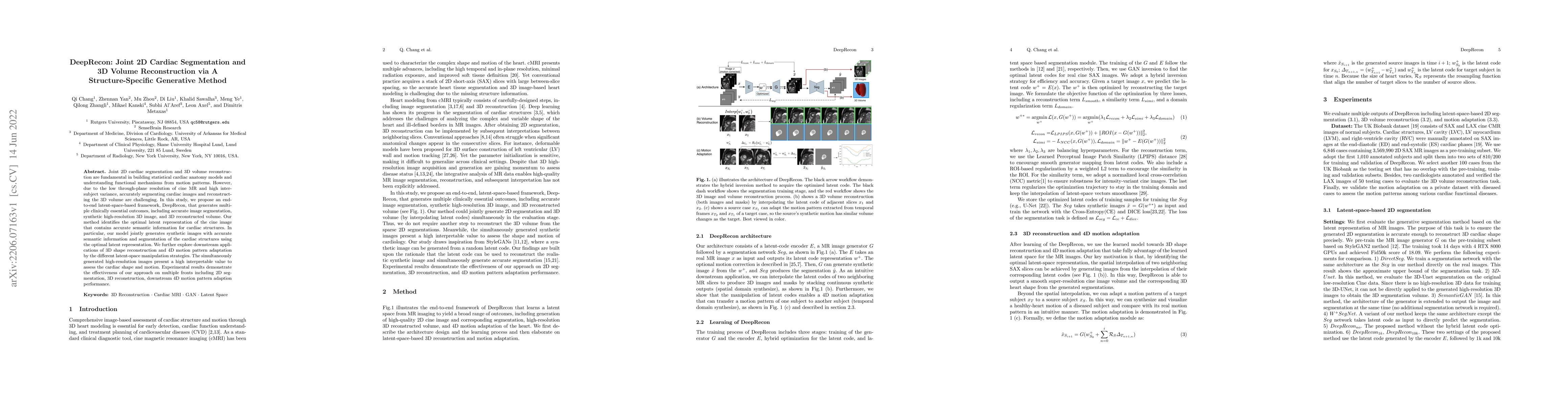 Thumbnail for DeepRecon: Joint 2D Cardiac Segmentation and 3D Volume Reconstruction
  via A Structure-Specific Generative Method