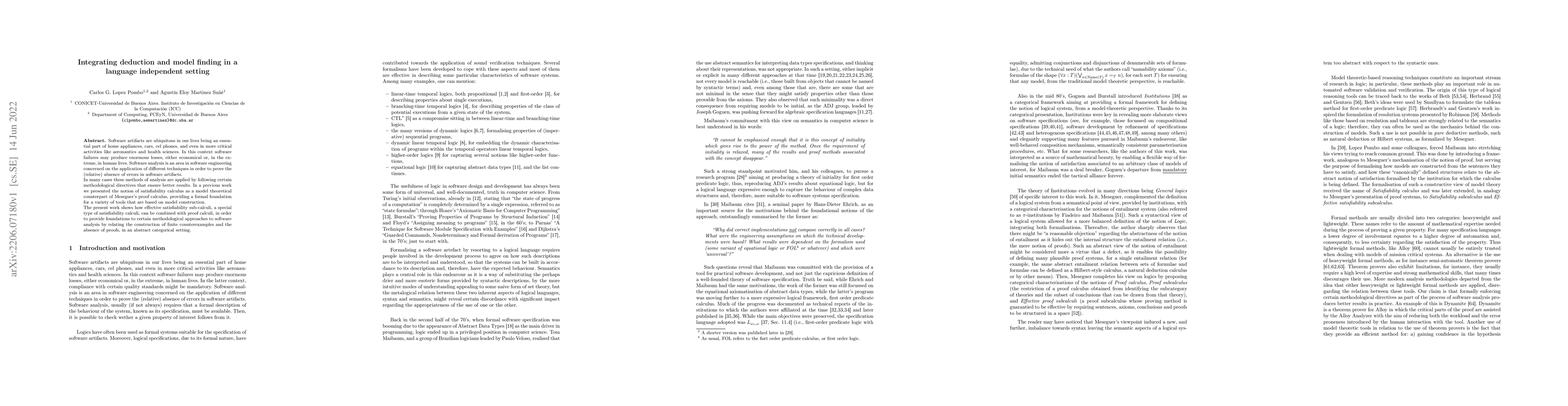 Thumbnail for Integrating deduction and model finding in a language independent
  setting