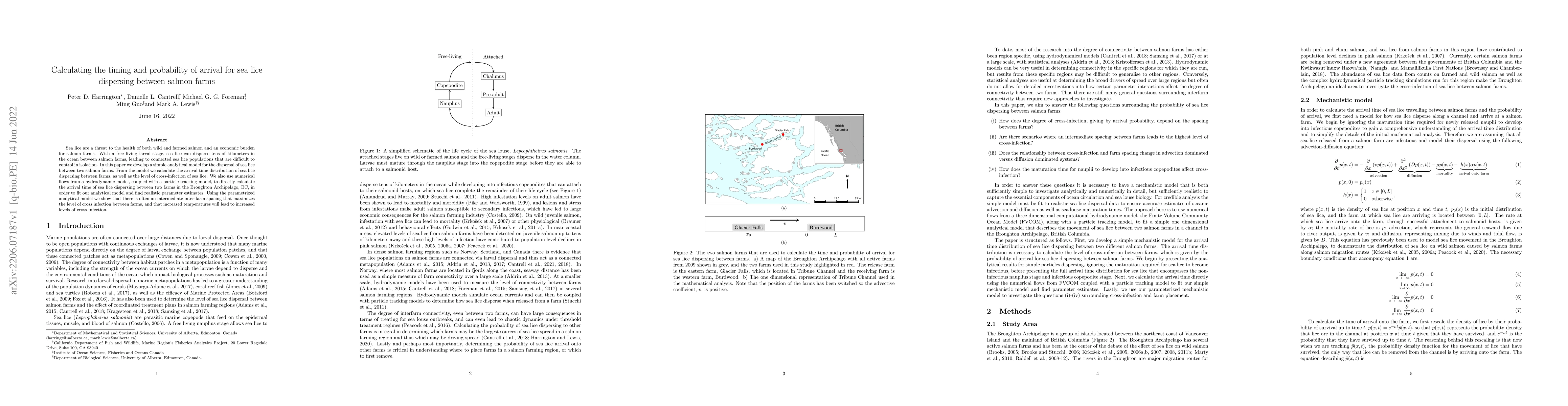 Thumbnail for Calculating the timing and probability of arrival for sea lice
  dispersing between salmon farms