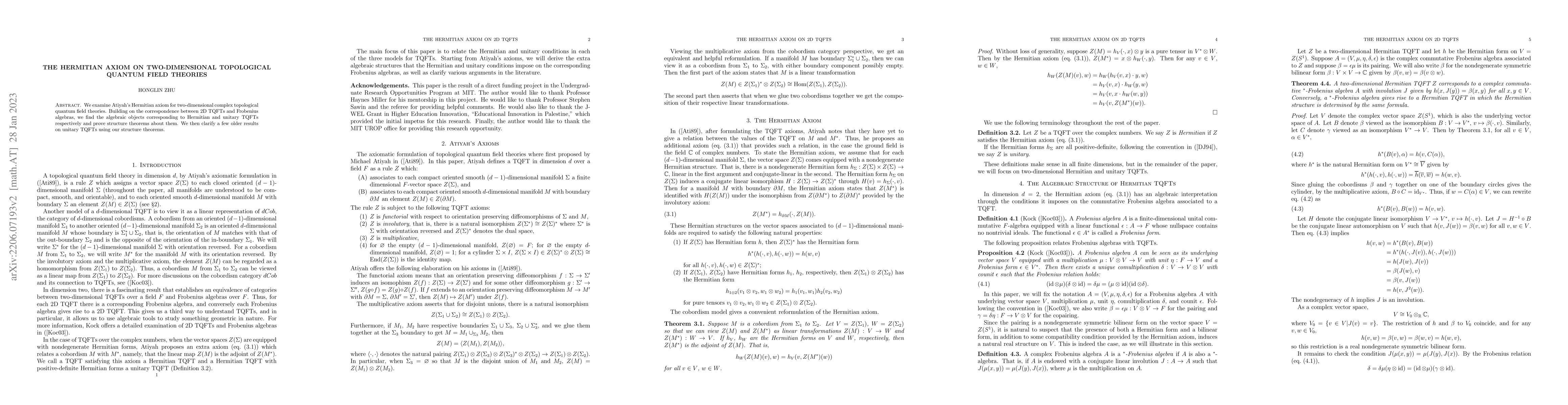 Thumbnail for The Hermitian axiom on two-dimensional topological quantum field
  theories