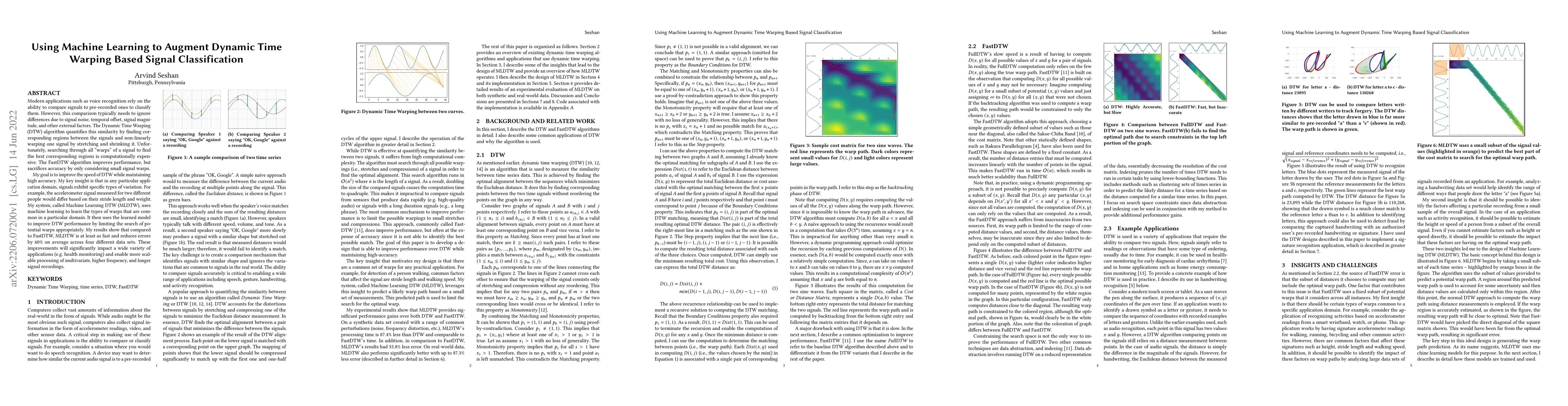 Thumbnail for Using Machine Learning to Augment Dynamic Time Warping Based Signal
  Classification