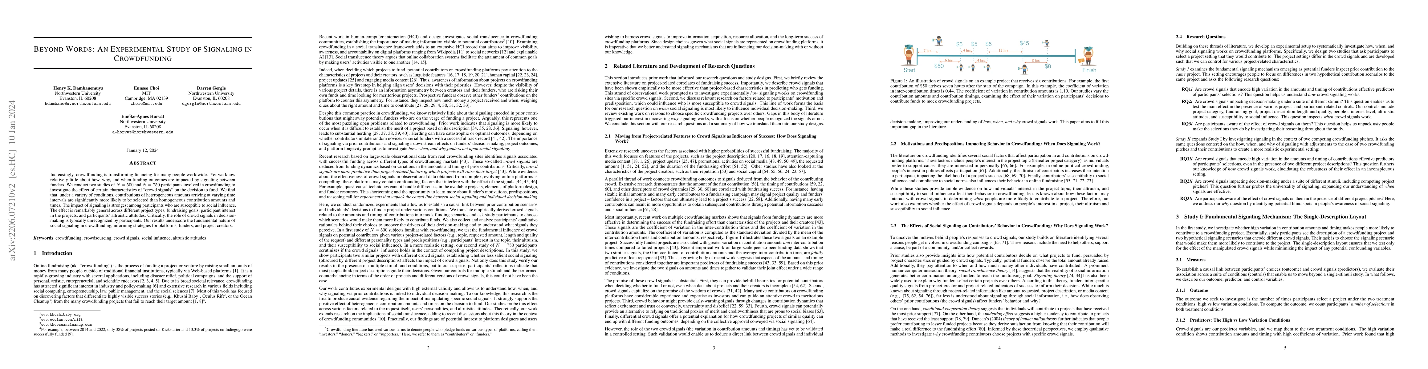 Thumbnail for Beyond Words: An Experimental Study of Signaling in Crowdfunding