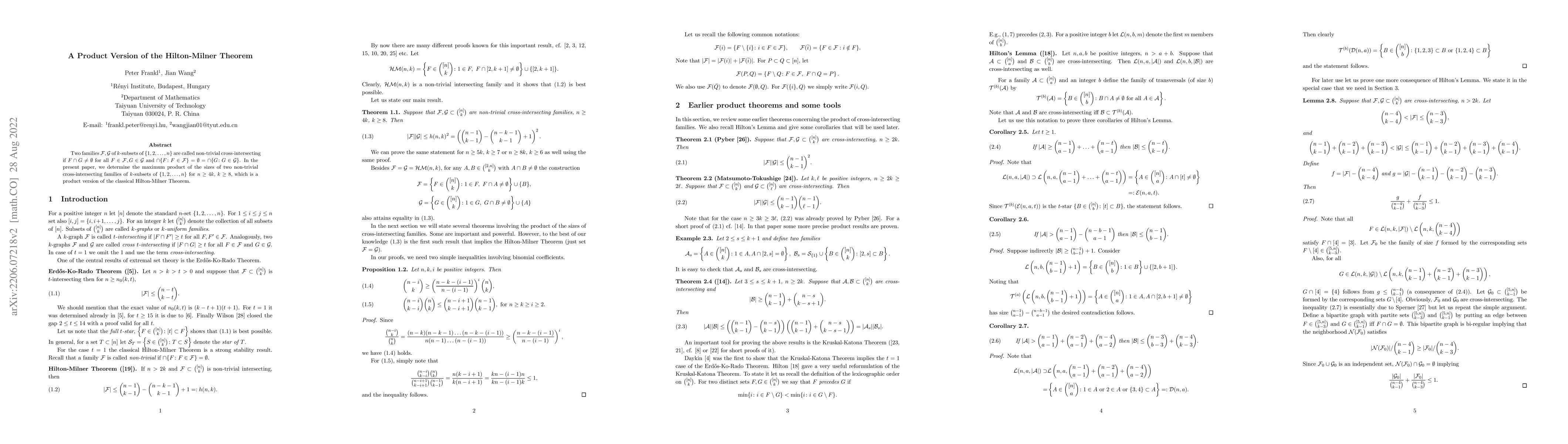Thumbnail for A Product Version of the Hilton-Milner Theorem