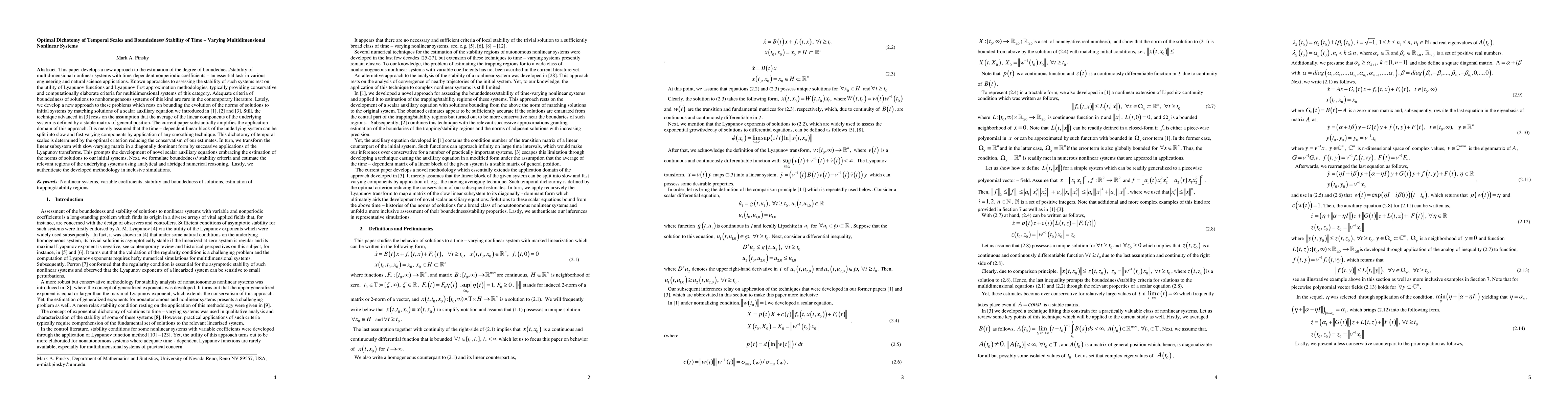 Thumbnail for Optimal Dichotomy of Temporal Scales and Boundedness and Stability of
  Time-Varying Multidimensional Nonlinear Systems