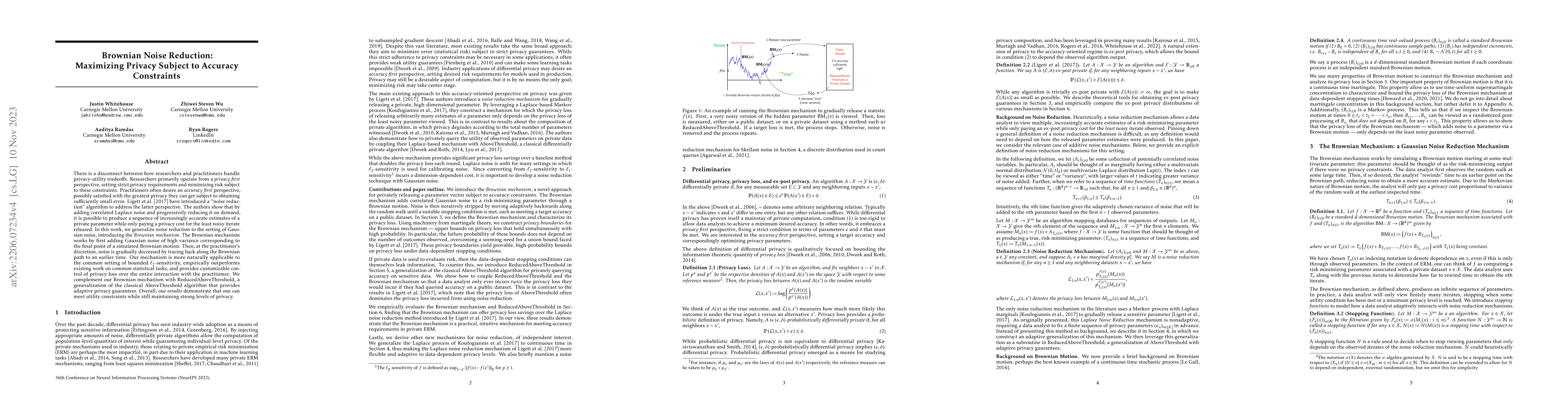 Thumbnail for Brownian Noise Reduction: Maximizing Privacy Subject to Accuracy
  Constraints