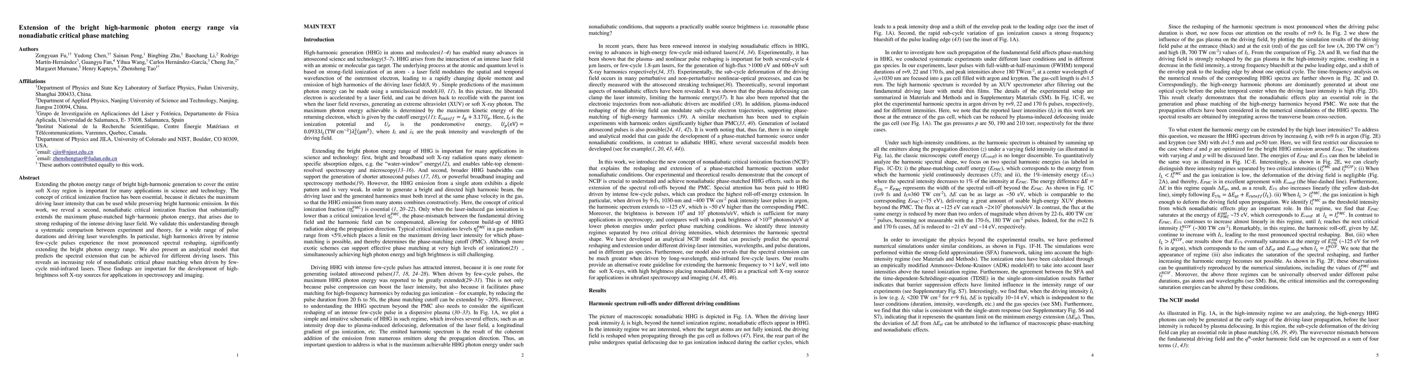 Thumbnail for Extension of the bright high-harmonic photon energy range via
  nonadiabatic critical phase matching