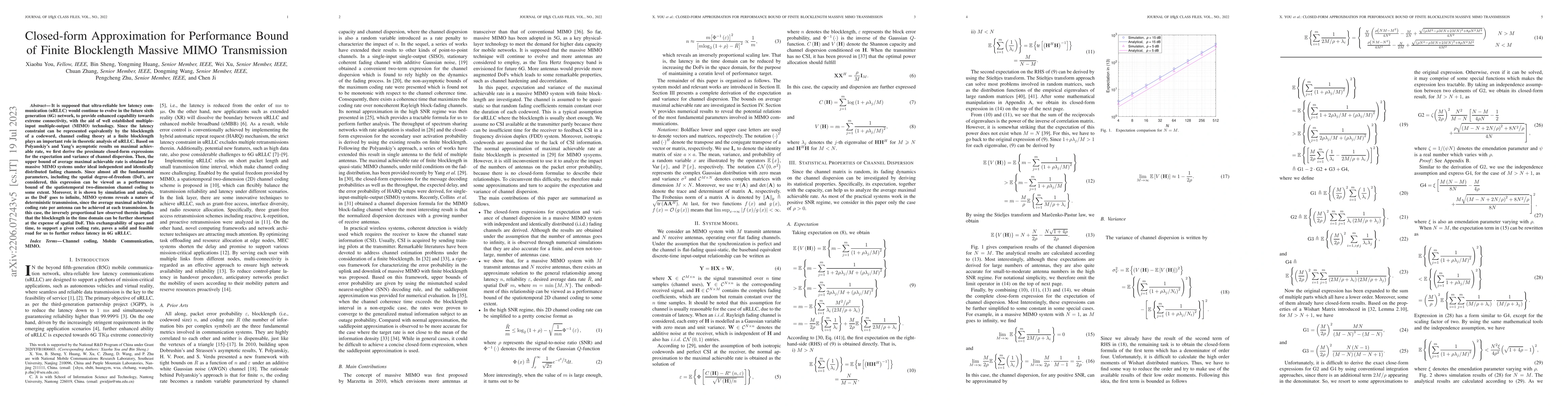 Thumbnail for Closed-form Approximation for Performance Bound of Finite Blocklength
  Massive MIMO Transmission