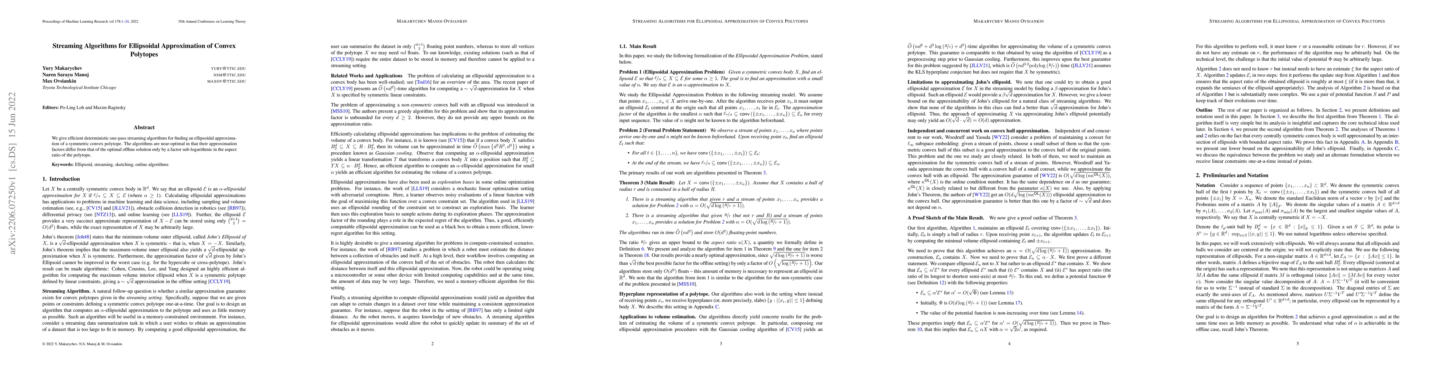 Thumbnail for Streaming Algorithms for Ellipsoidal Approximation of Convex Polytopes