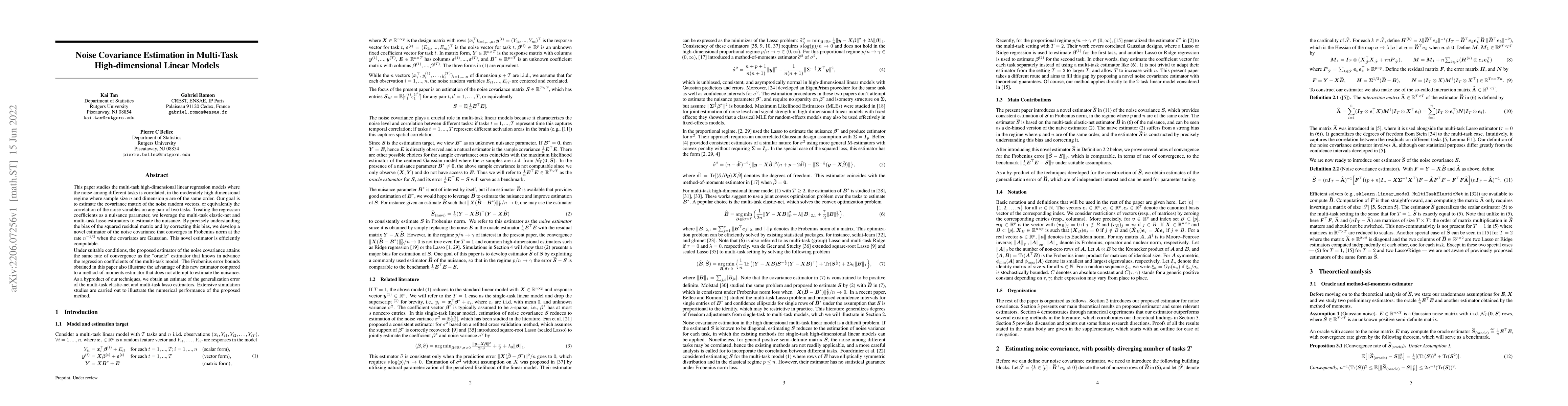 Thumbnail for Noise Covariance Estimation in Multi-Task High-dimensional Linear Models