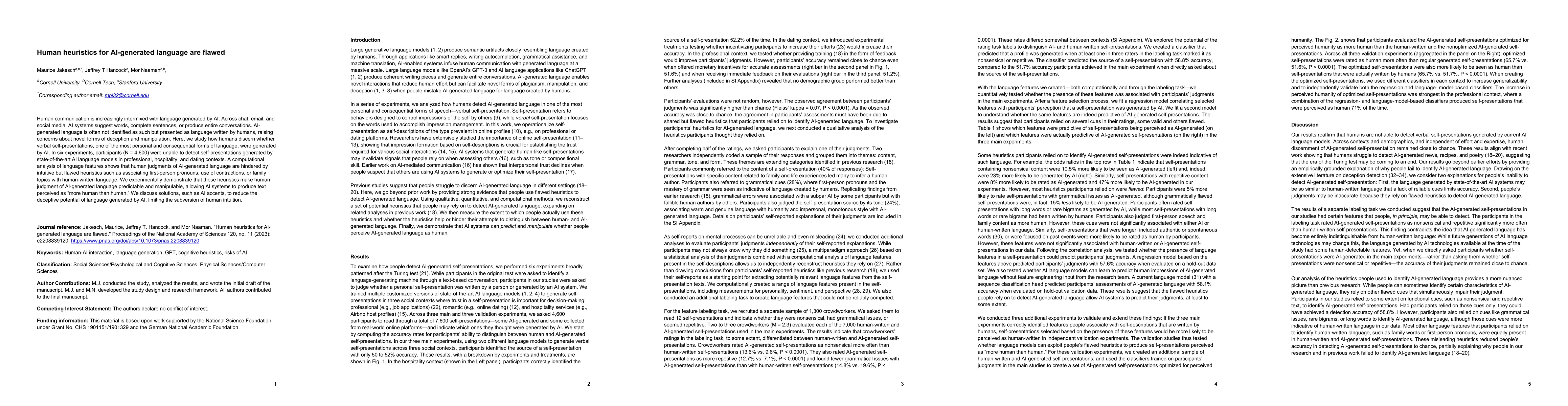 Thumbnail for Human heuristics for AI-generated language are flawed