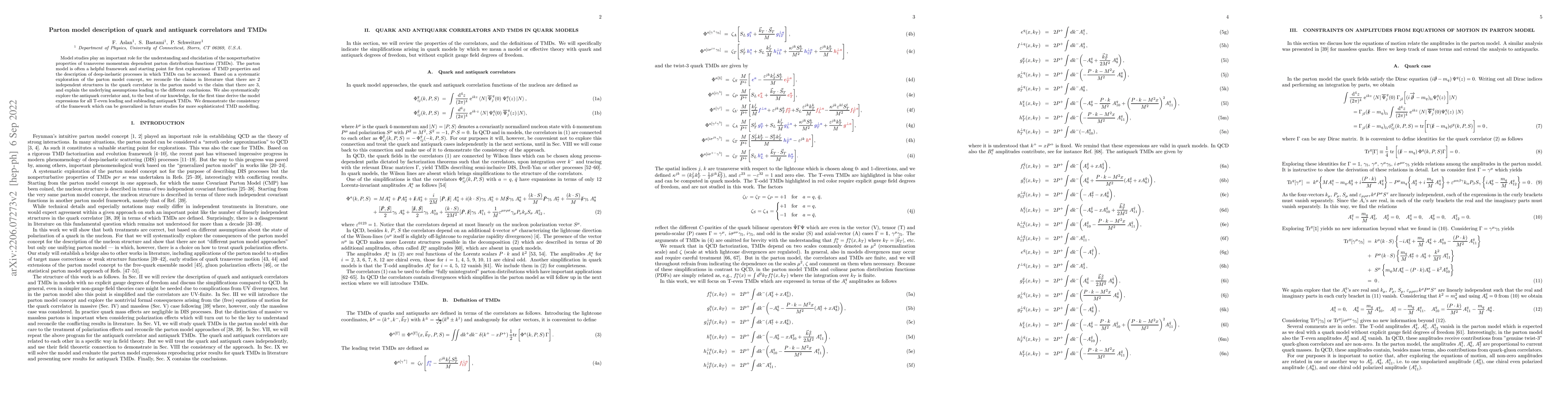 Thumbnail for Parton model description of quark and antiquark correlators and TMDs