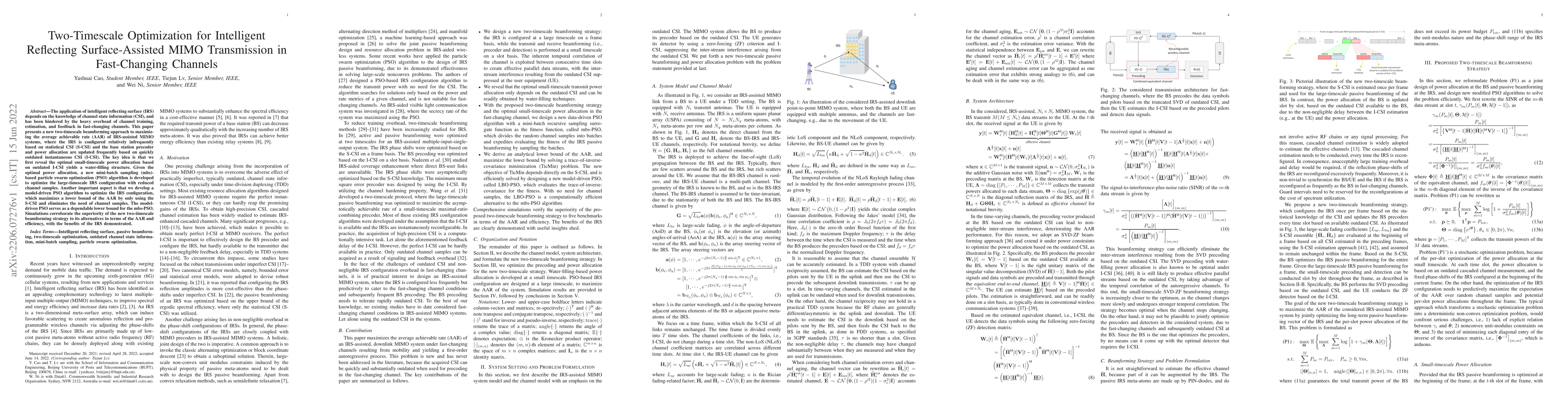 Thumbnail for Two-Timescale Optimization for Intelligent Reflecting Surface-Assisted
  MIMO Transmission in Fast-Changing Channels