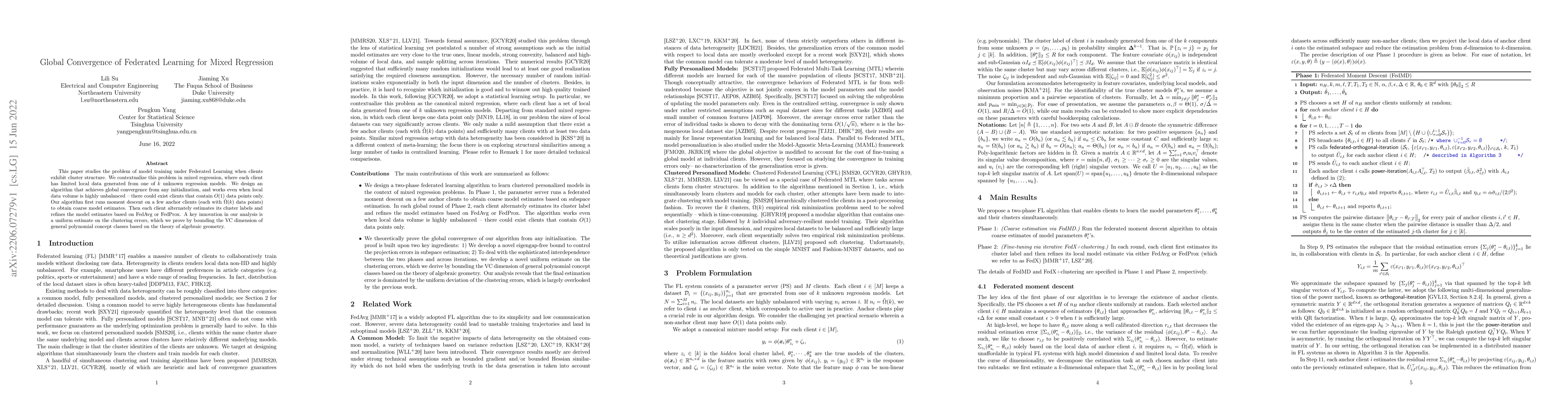Thumbnail for Global Convergence of Federated Learning for Mixed Regression