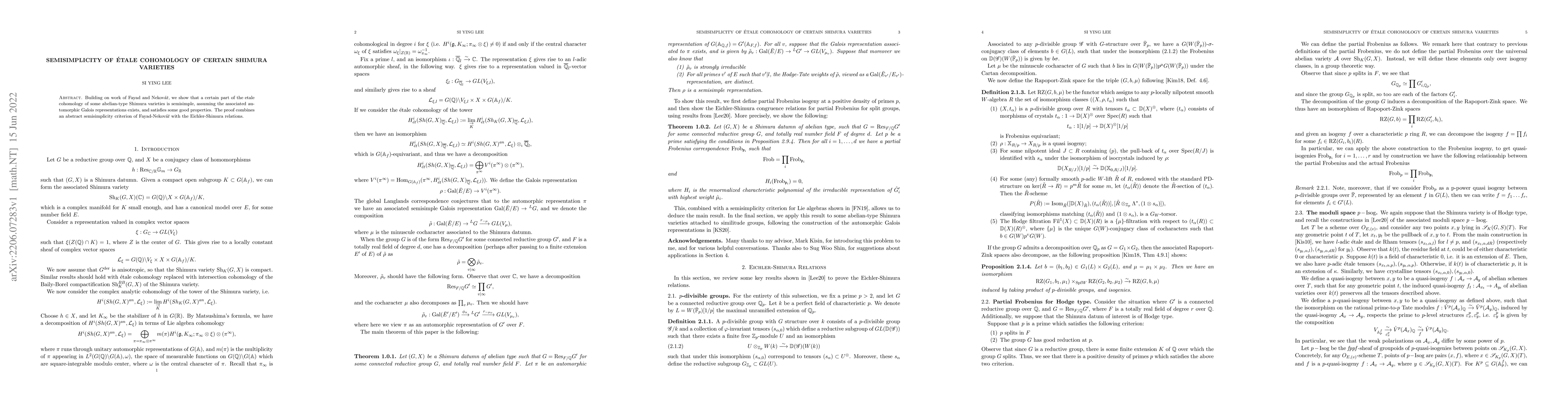 Thumbnail for Semisimplicity of \'etale cohomology of certain Shimura varieties