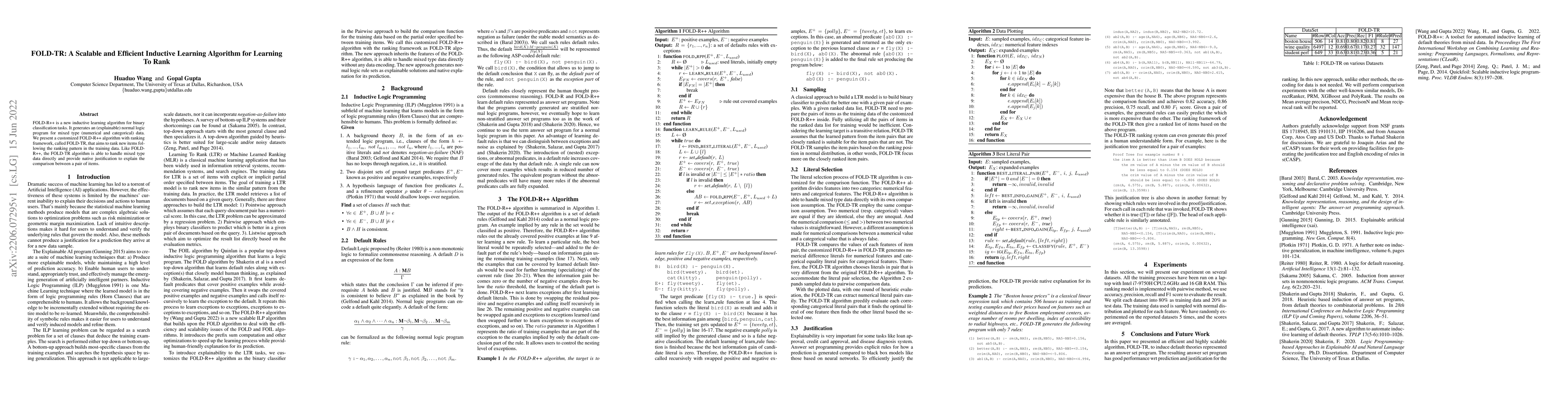 Thumbnail for FOLD-TR: A Scalable and Efficient Inductive Learning Algorithm for
  Learning To Rank