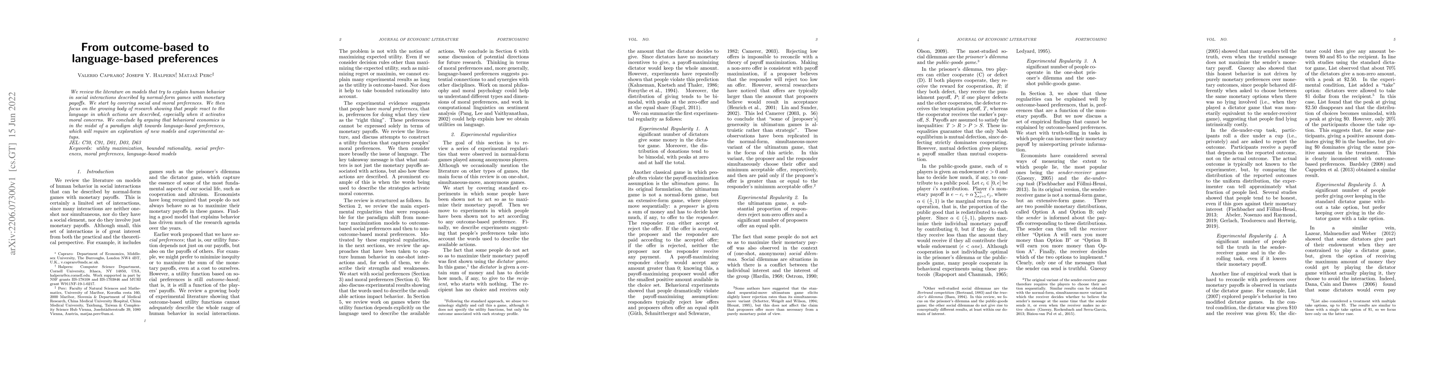 Thumbnail for From Outcome-Based to Language-Based Preferences