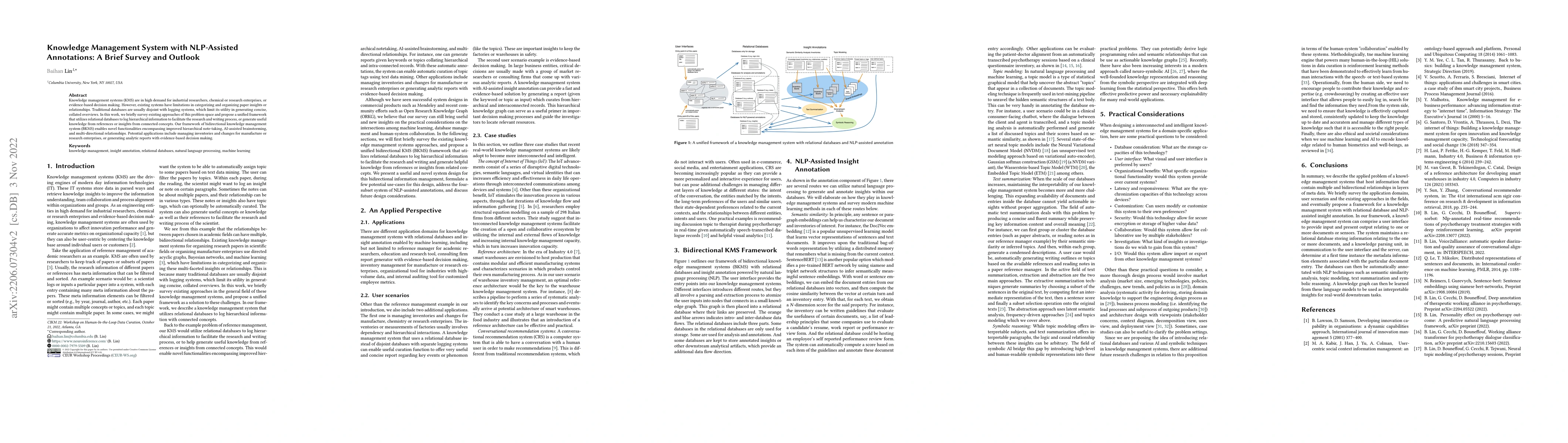 Thumbnail for Knowledge Management System with NLP-Assisted Annotations: A Brief
  Survey and Outlook