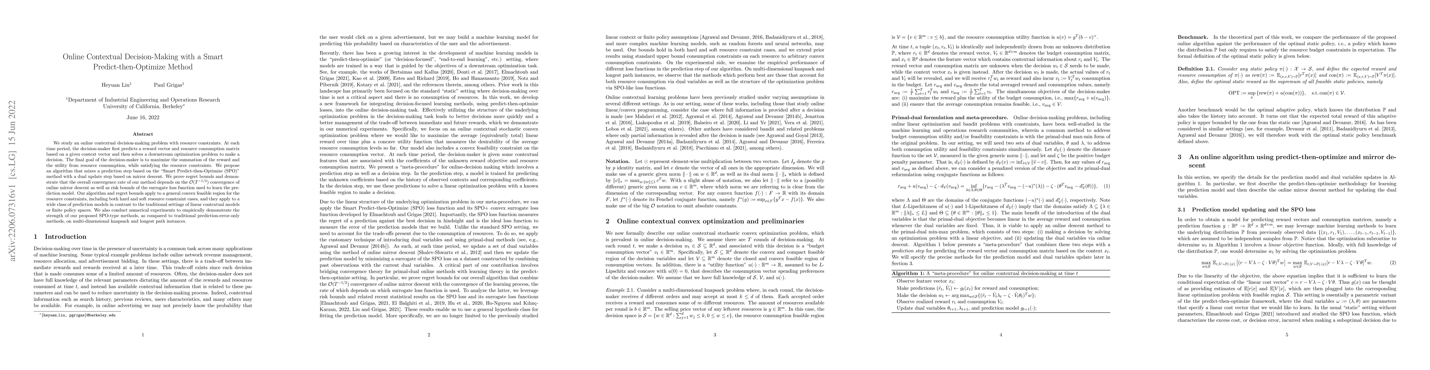 Thumbnail for Online Contextual Decision-Making with a Smart Predict-then-Optimize
  Method