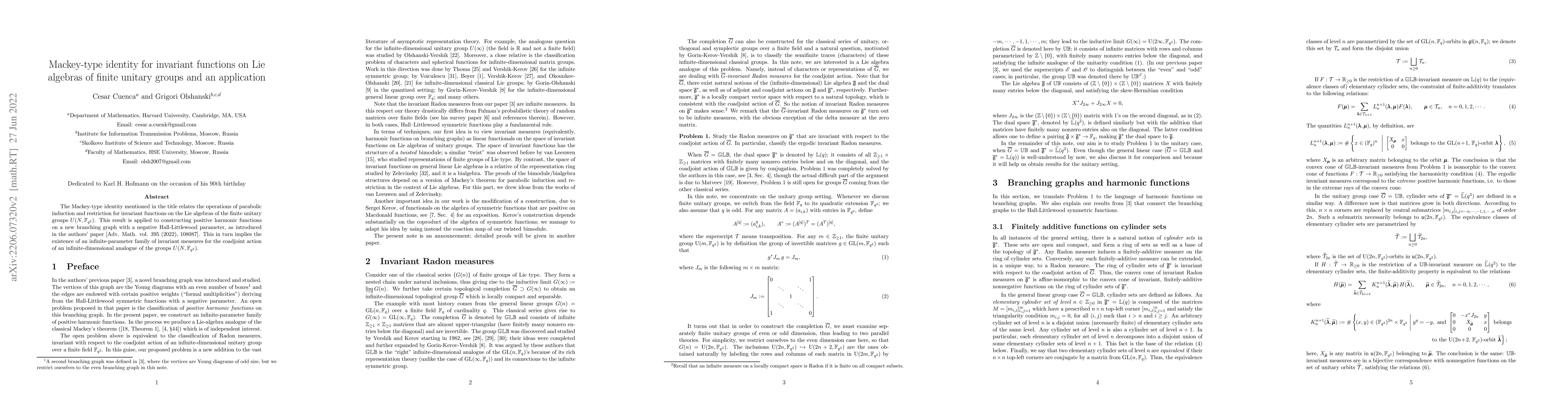 Thumbnail for Mackey-type identity for invariant functions on Lie algebras of finite
  unitary groups and an application