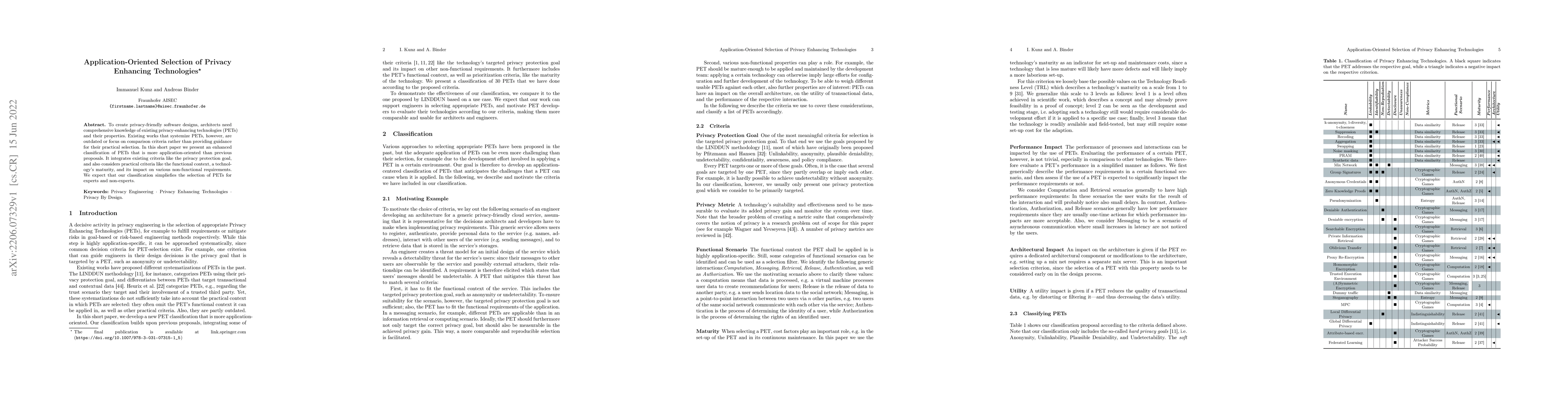 Thumbnail for Application-Oriented Selection of Privacy Enhancing Technologies