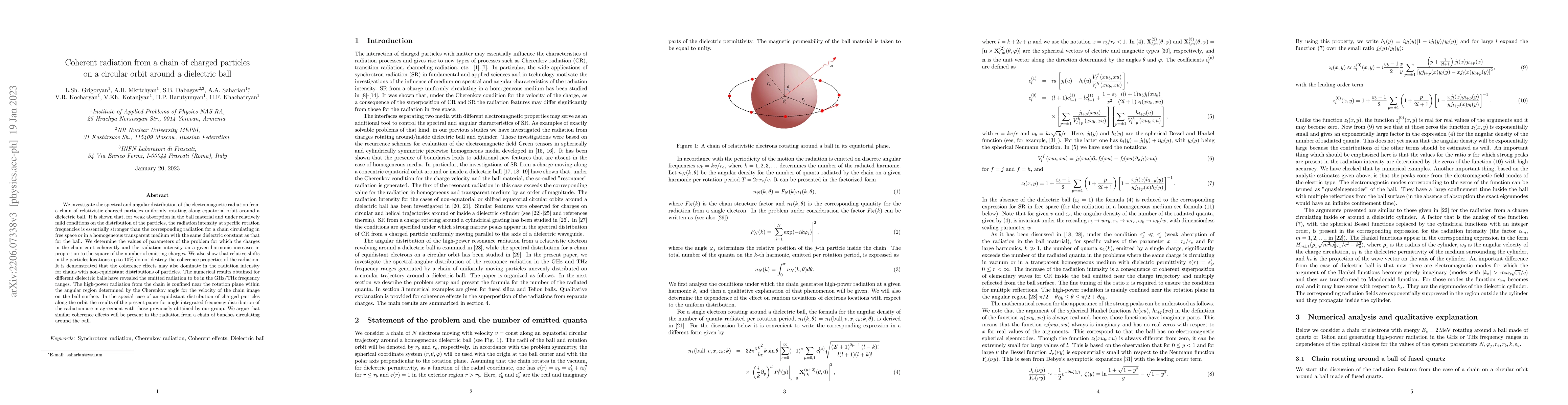 Thumbnail for Coherent radiation from a chain of charged particles on a circular orbit
  around a dielectric ball