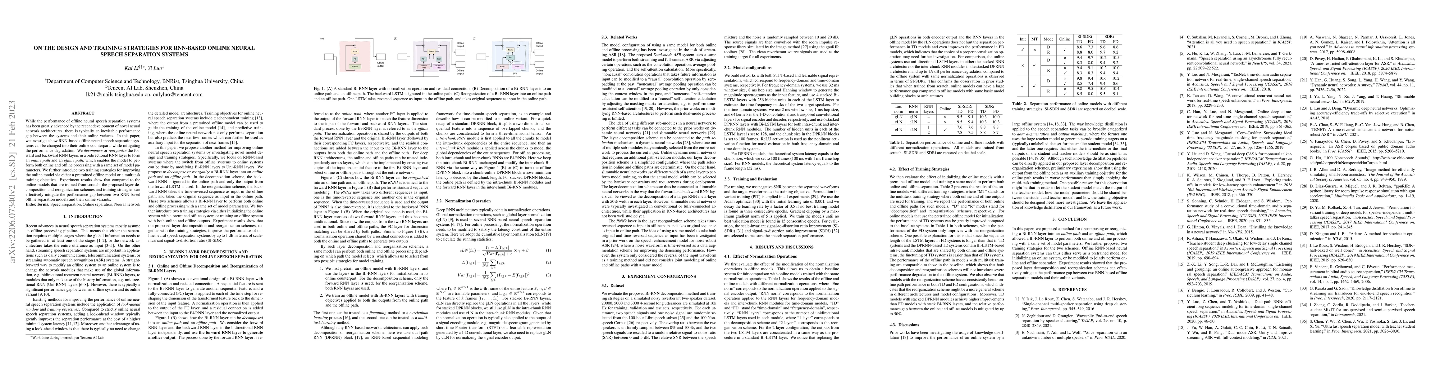 Thumbnail for On the Design and Training Strategies for RNN-based Online Neural Speech
  Separation Systems