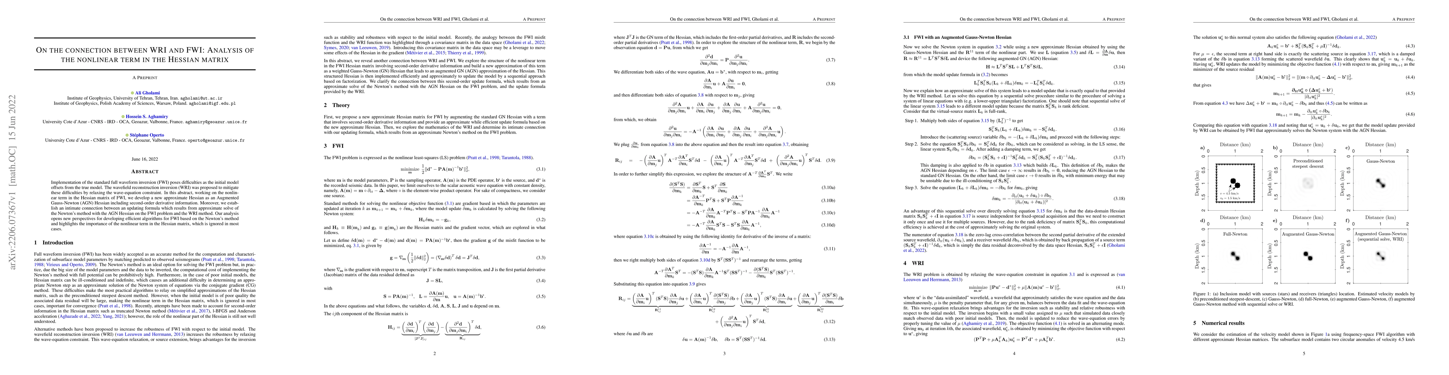 Thumbnail for On the connection between WRI and FWI: Analysis of the nonlinear term in
  the Hessian matrix