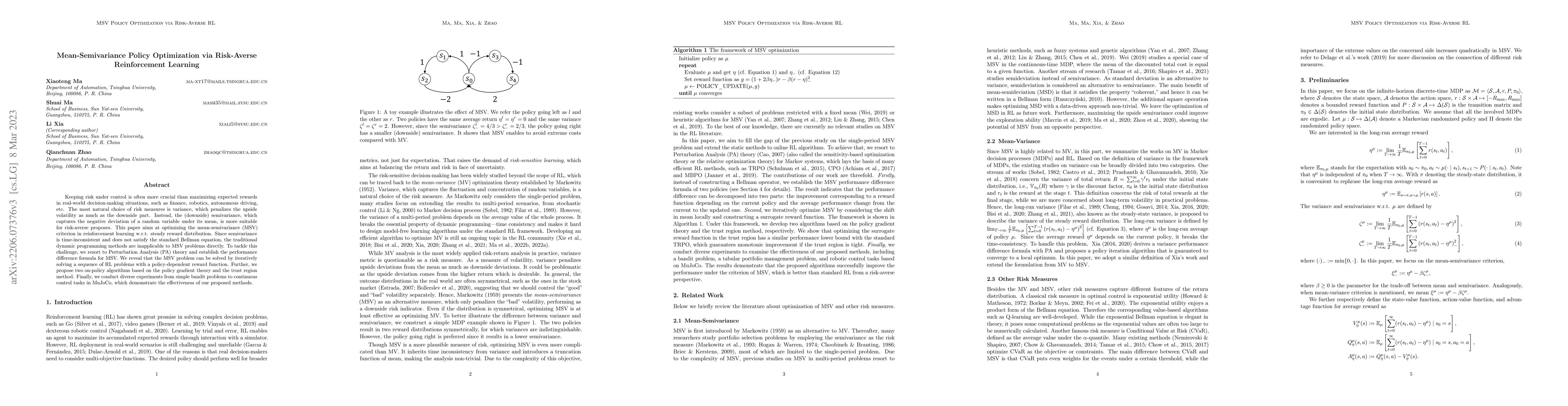 Thumbnail for Mean-Semivariance Policy Optimization via Risk-Averse Reinforcement
  Learning