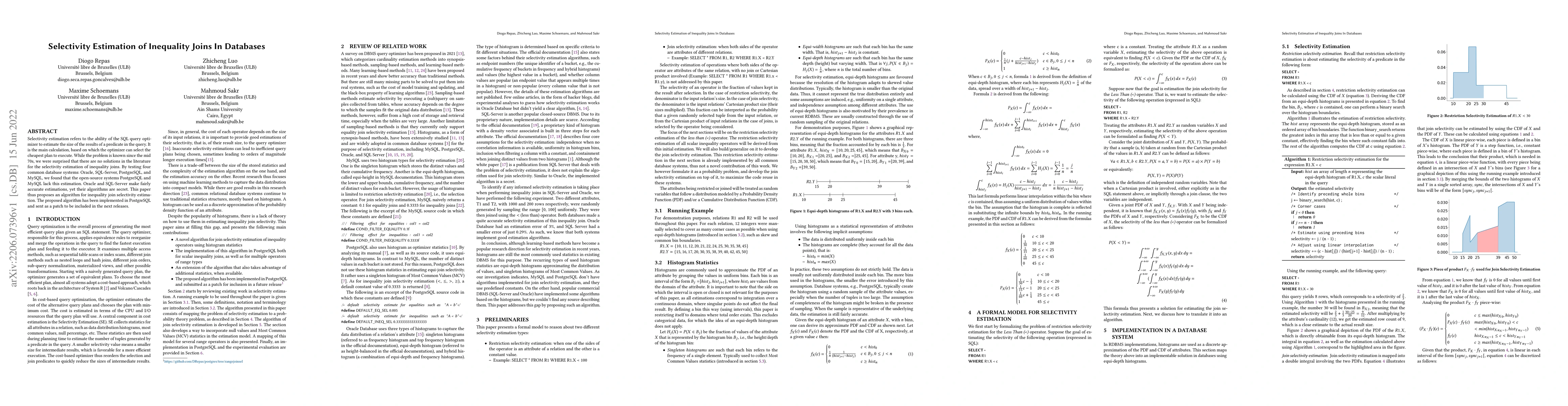 Thumbnail for Selectivity Estimation of Inequality Joins In Databases
