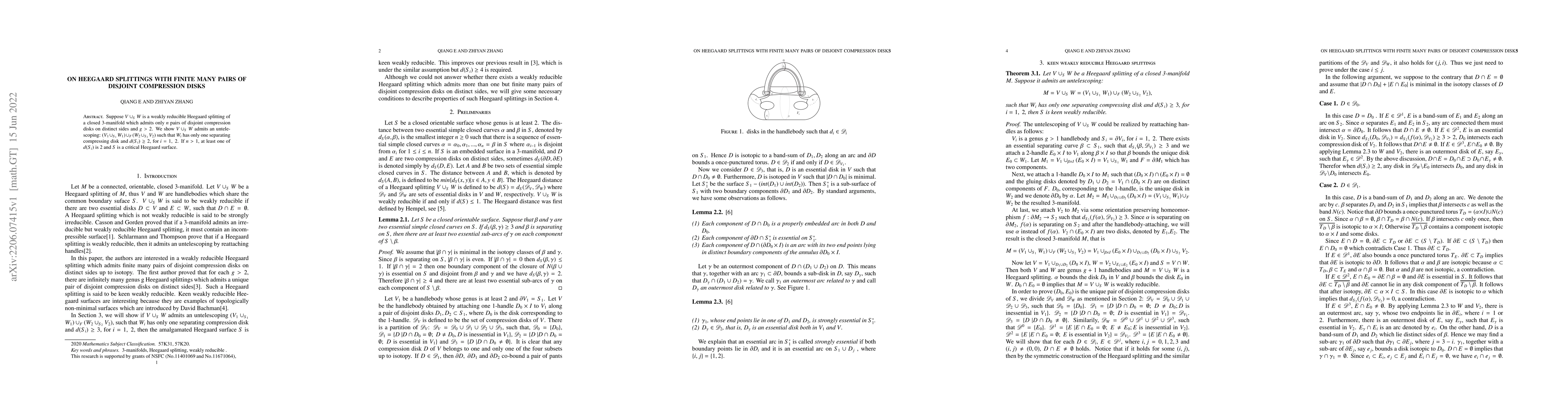 Thumbnail for On Heegaard splittings with finite many pairs of disjoint compression
  disks