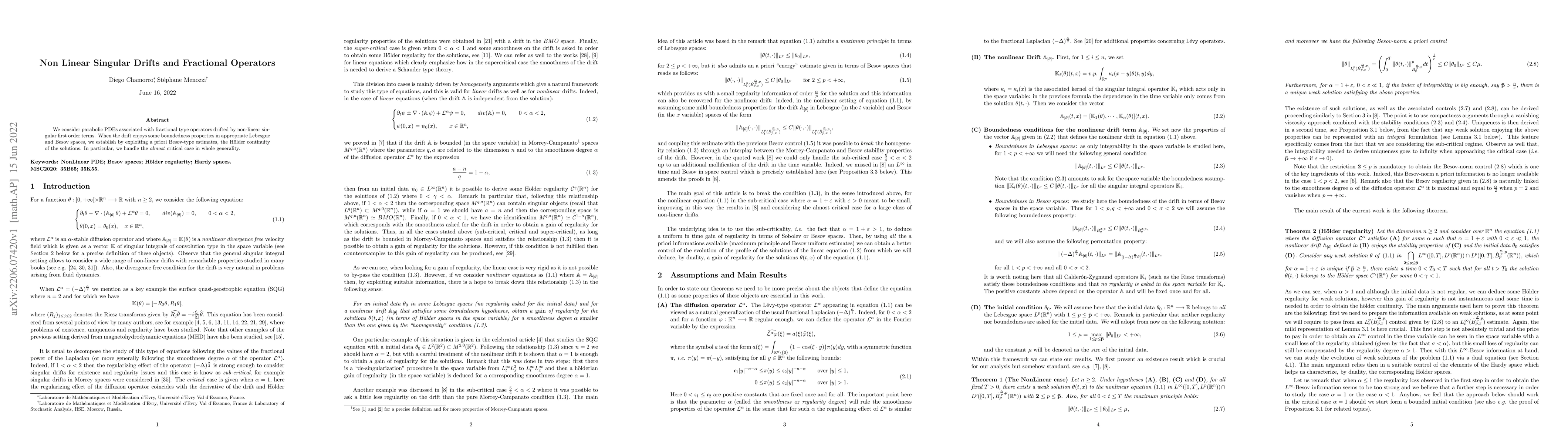 Thumbnail for Non Linear Singular Drifts and Fractional Operators