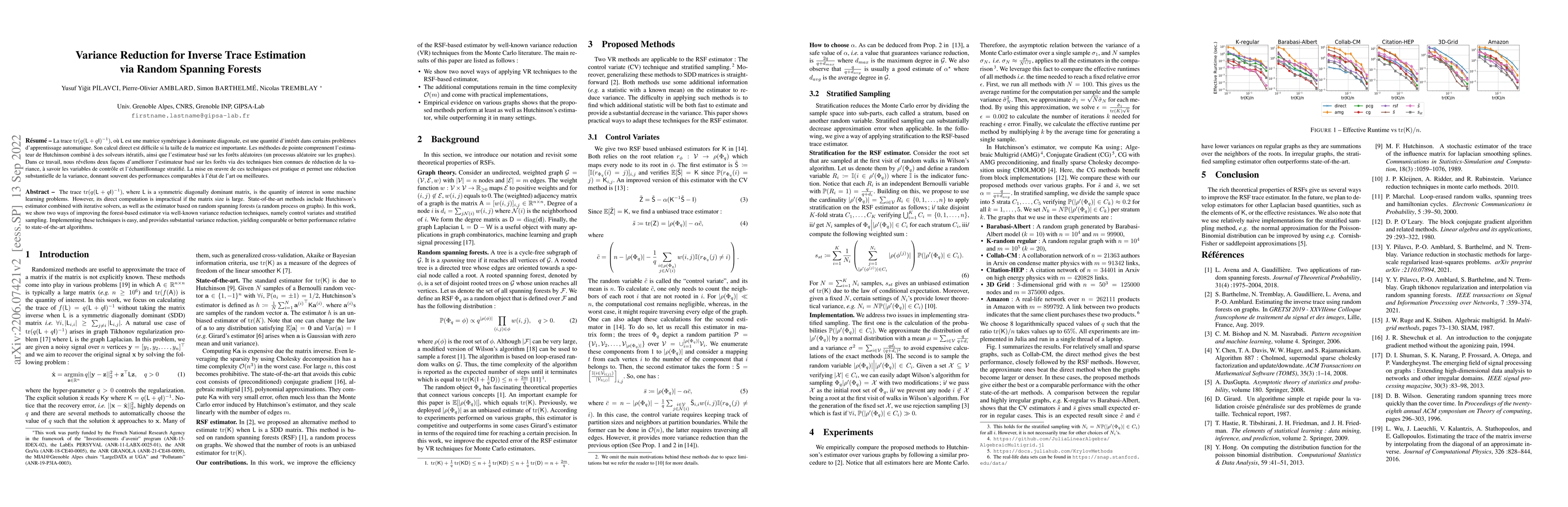 Thumbnail for Variance Reduction for Inverse Trace Estimation via Random Spanning
  Forests