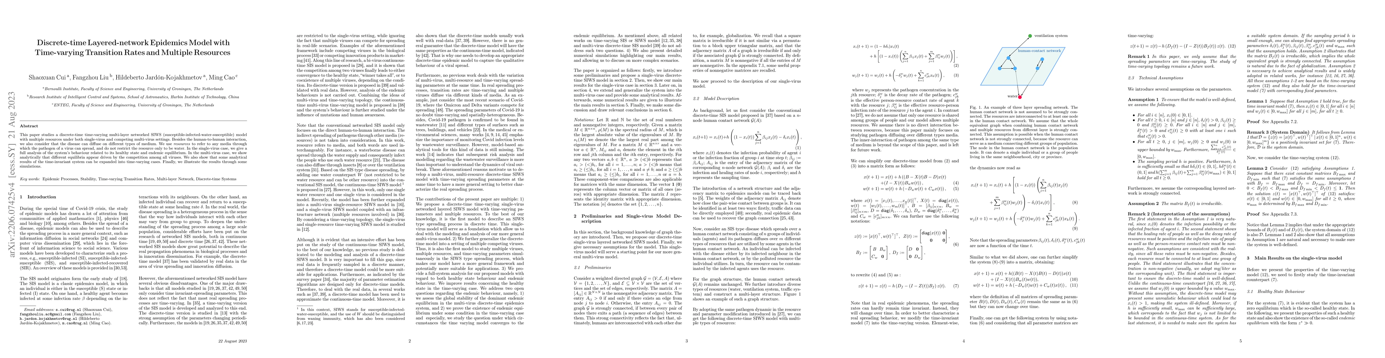Thumbnail for Discrete-time Layered-network Epidemics Model with Time-varying
  Transition Rates and Multiple Resources