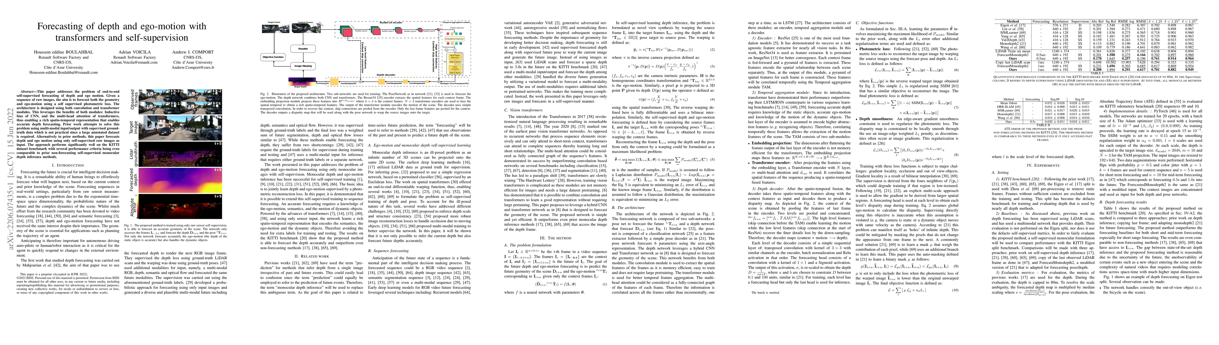 Thumbnail for Forecasting of depth and ego-motion with transformers and
  self-supervision