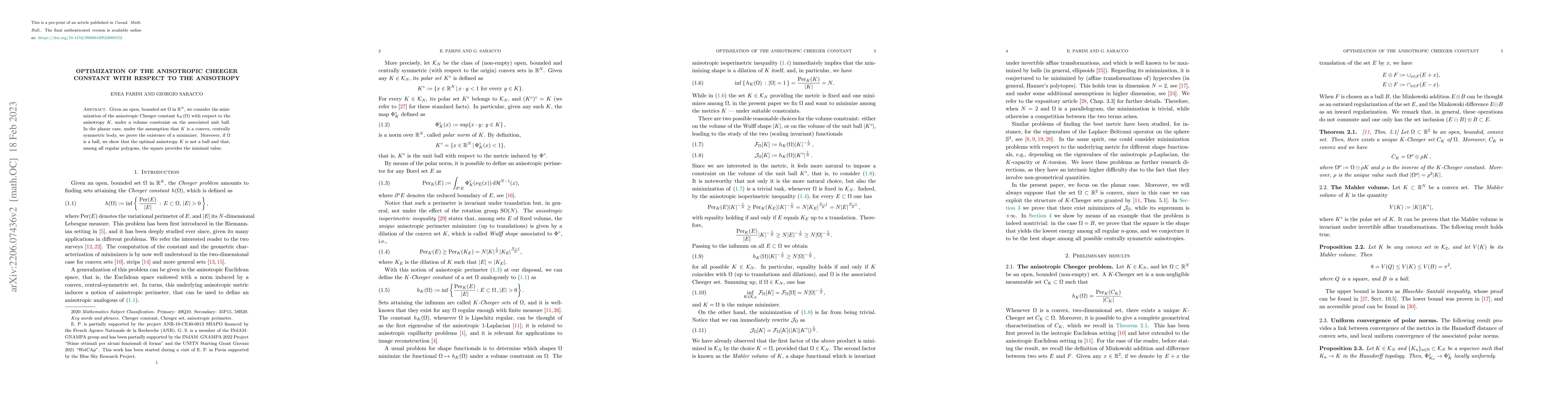 Thumbnail for Optimization of the anisotropic Cheeger constant with respect to the
  anisotropy