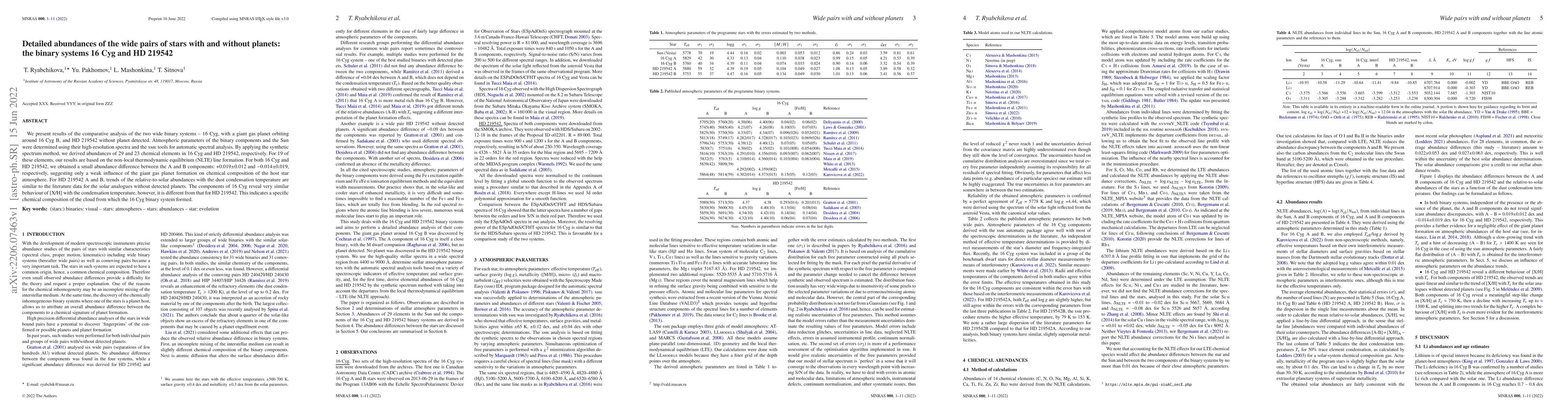 Thumbnail for Detailed abundances of the wide pairs of stars with and without planets:
  the binary systems 16 Cyg and HD 219542