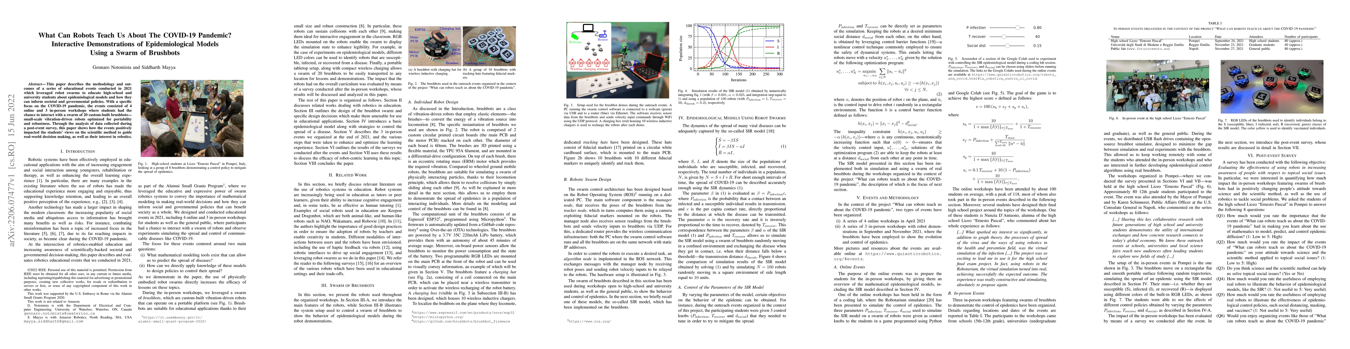 Thumbnail for What Can Robots Teach Us About The COVID-19 Pandemic? Interactive
  Demonstrations of Epidemiological Models Using a Swarm of Brushbots