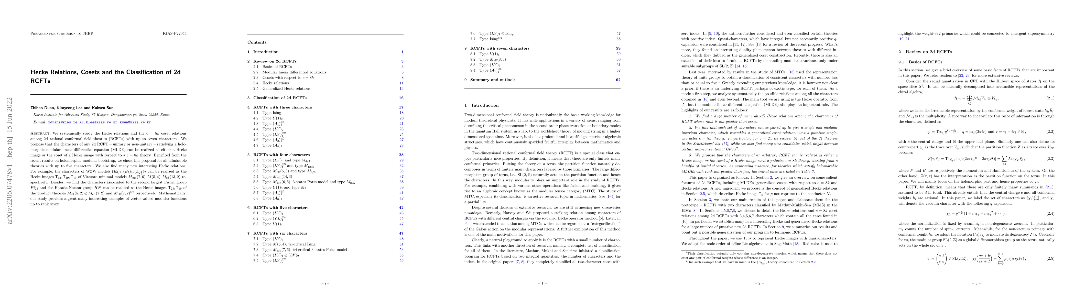Thumbnail for Hecke Relations, Cosets and the Classification of 2d RCFTs