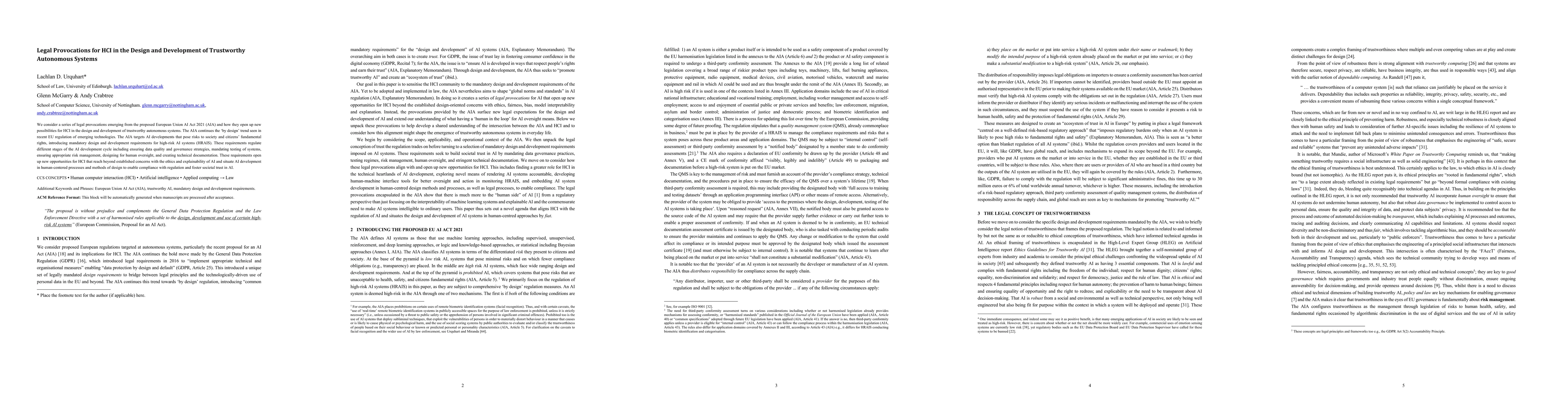Thumbnail for Legal Provocations for HCI in the Design and Development of Trustworthy
  Autonomous Systems