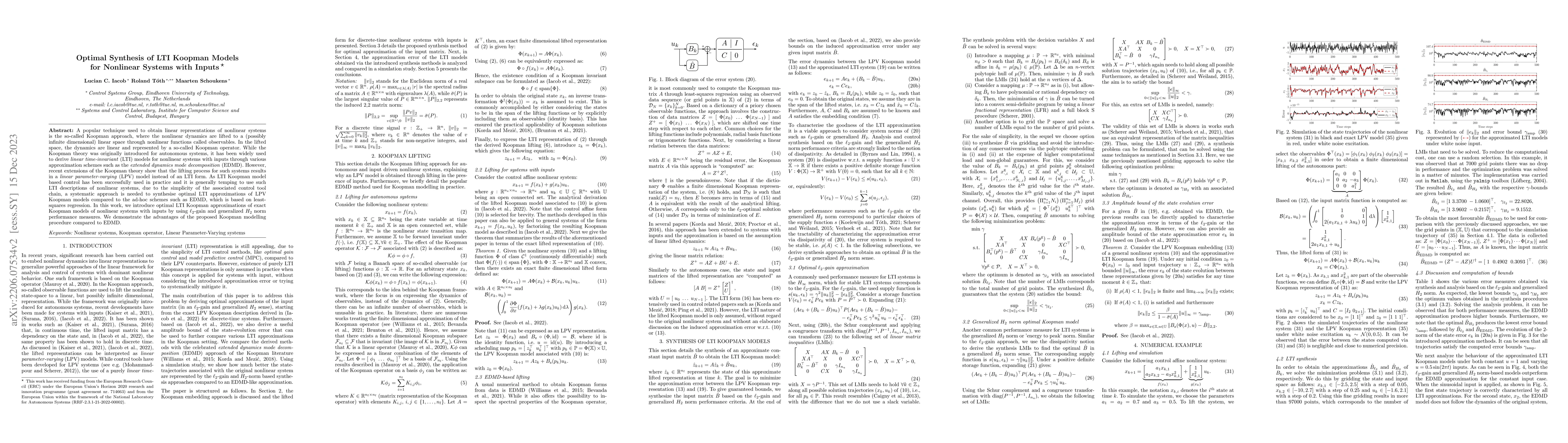Thumbnail for Optimal Synthesis of LTI Koopman Models for Nonlinear Systems with
  Inputs