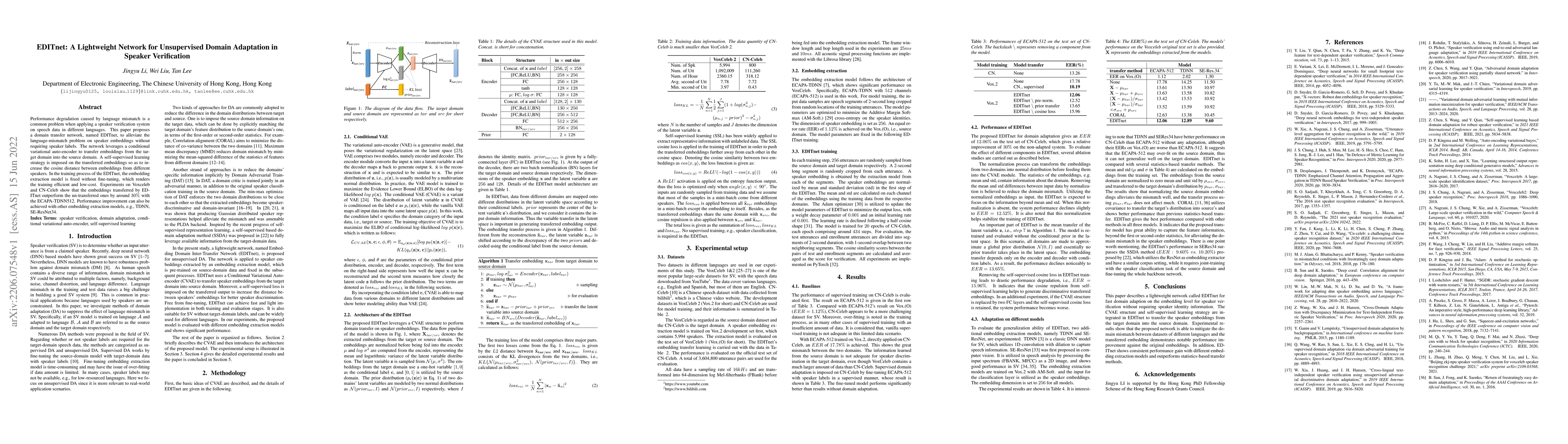 Thumbnail for EDITnet: A Lightweight Network for Unsupervised Domain Adaptation in
  Speaker Verification