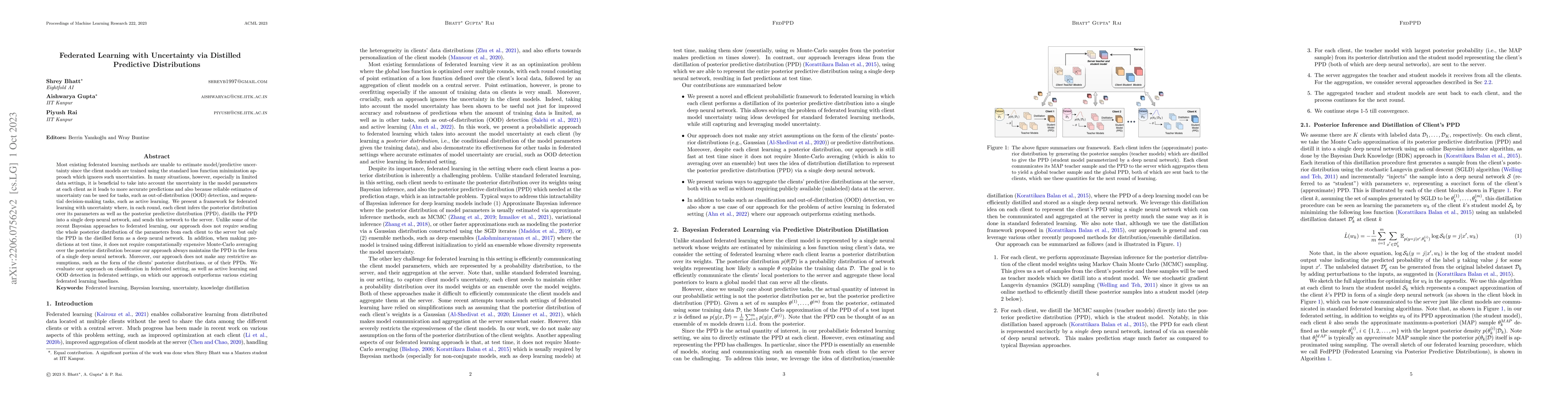 Thumbnail for Federated Learning with Uncertainty via Distilled Predictive
  Distributions