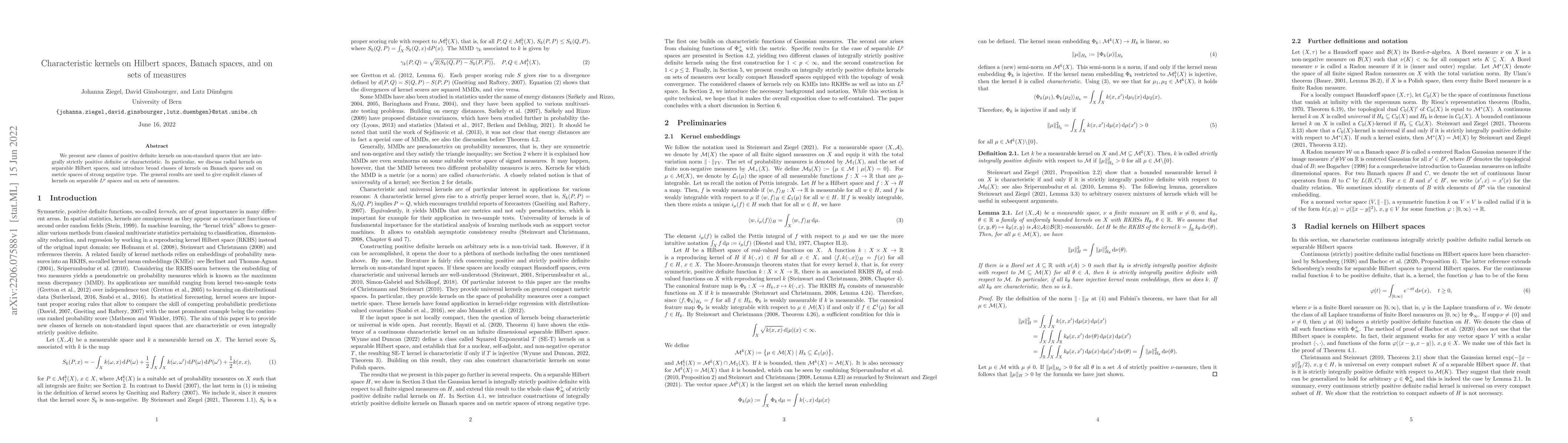 Thumbnail for Characteristic kernels on Hilbert spaces, Banach spaces, and on sets of
  measures