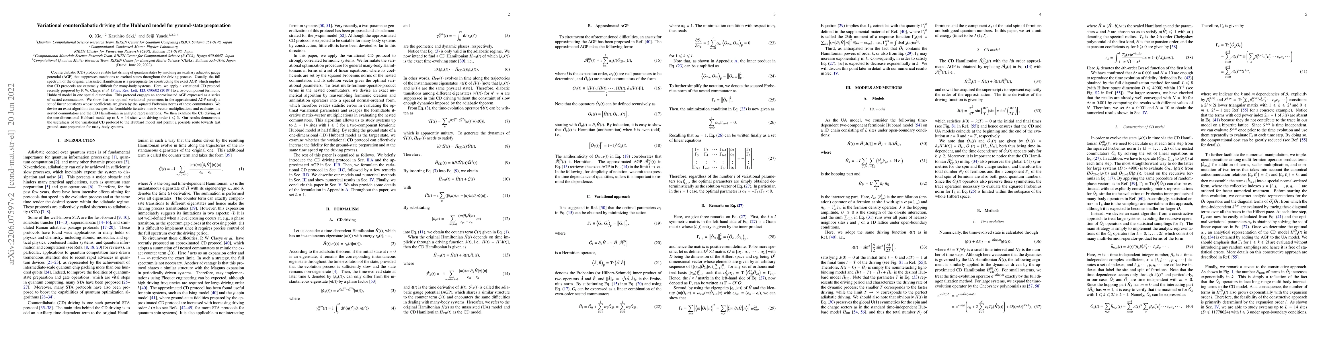 Thumbnail for Variational counterdiabatic driving of the Hubbard model for
  ground-state preparation
