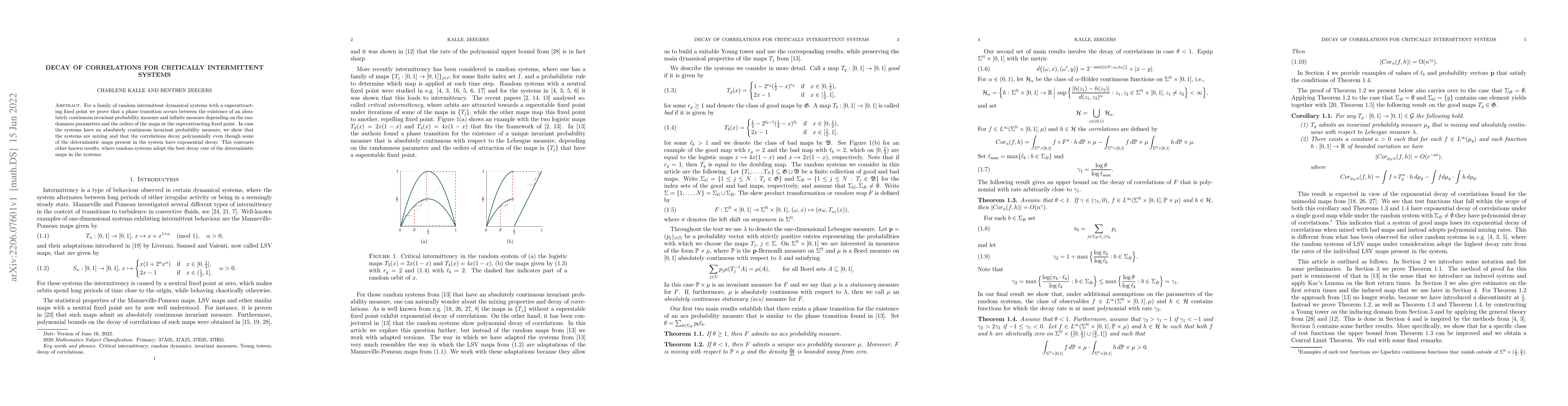 Thumbnail for Decay of correlations for critically intermittent systems