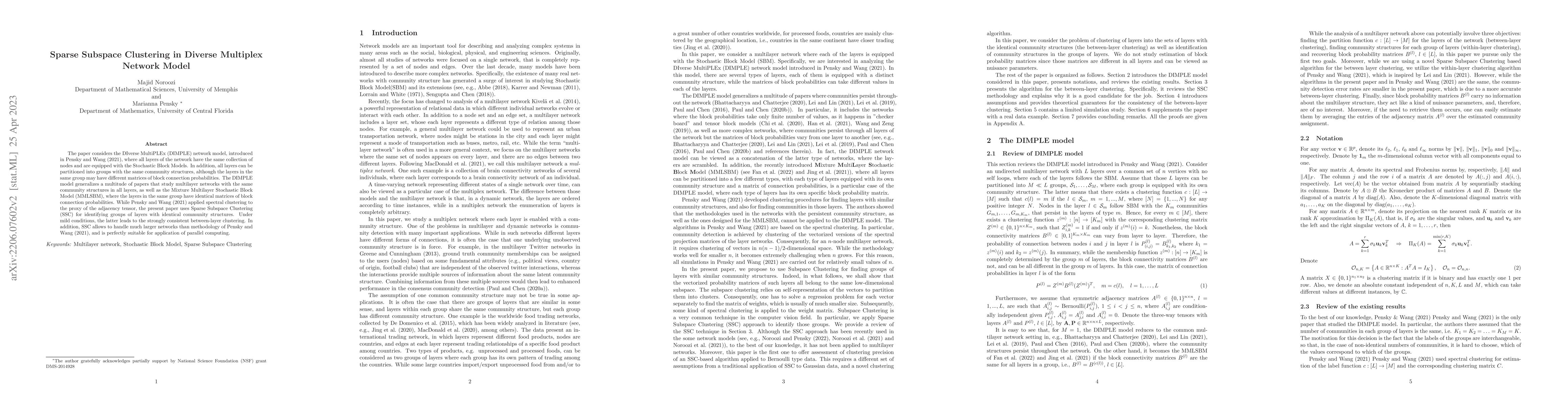Thumbnail for Sparse Subspace Clustering in Diverse Multiplex Network Model