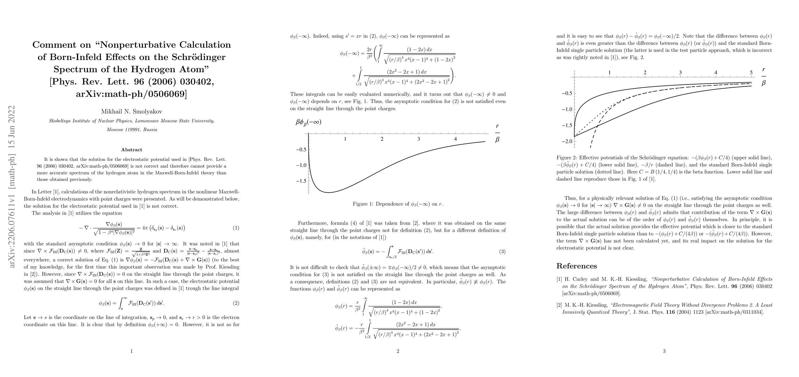 Thumbnail for Comment on "Nonperturbative Calculation of Born-Infeld Effects on the
  Schrodinger Spectrum of the Hydrogen Atom" [Phys. Rev. Lett. 96 (2006)
  030402, arXiv:math-ph/0506069]