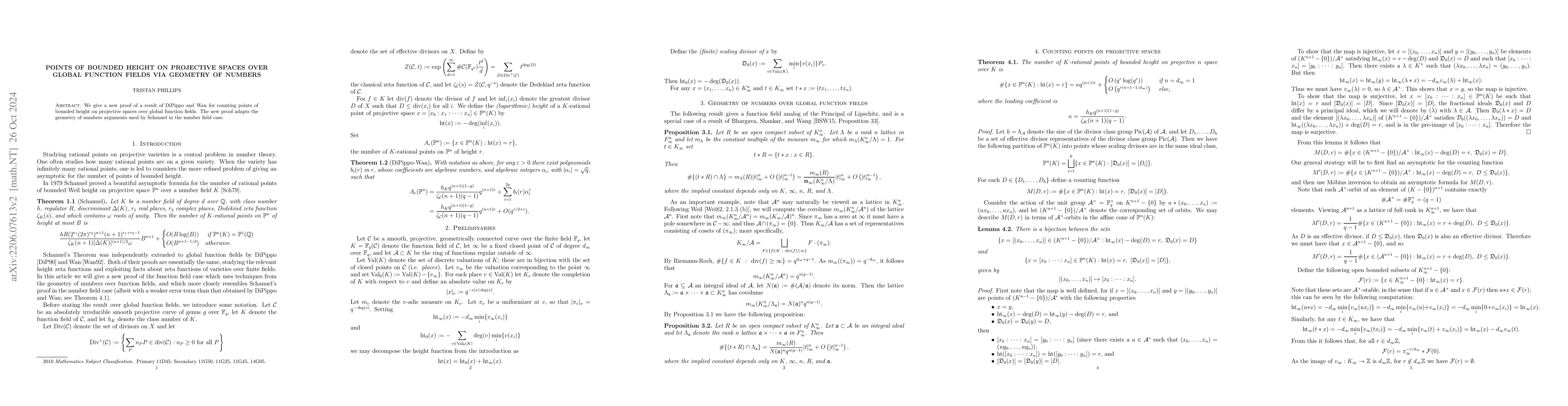 Thumbnail for Points of bounded height on projective spaces over global function
  fields via geometry of numbers