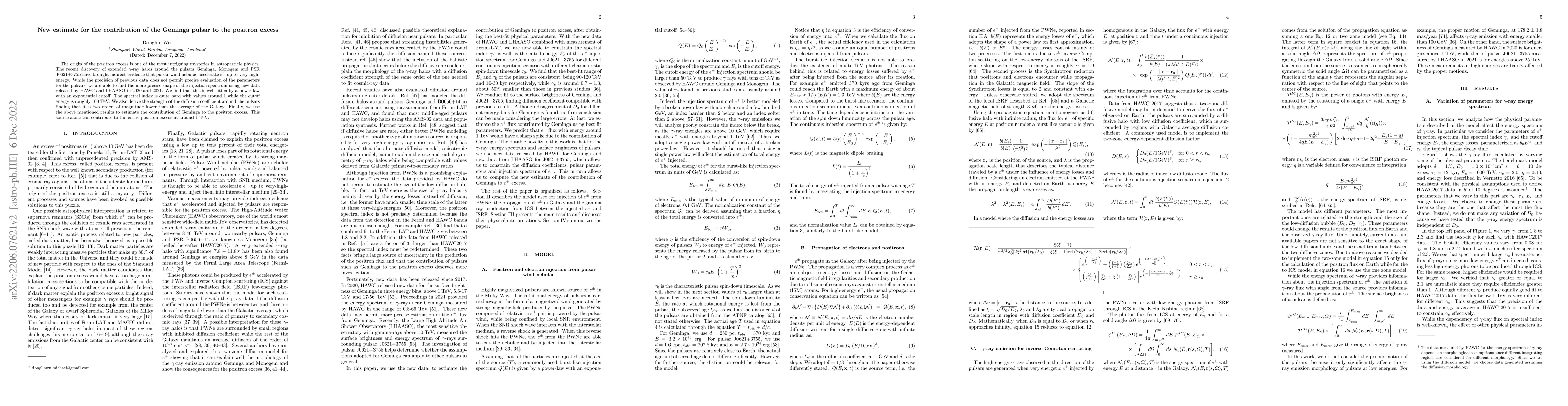 Thumbnail for New estimate for the contribution of the Geminga pulsar to the positron
  excess
