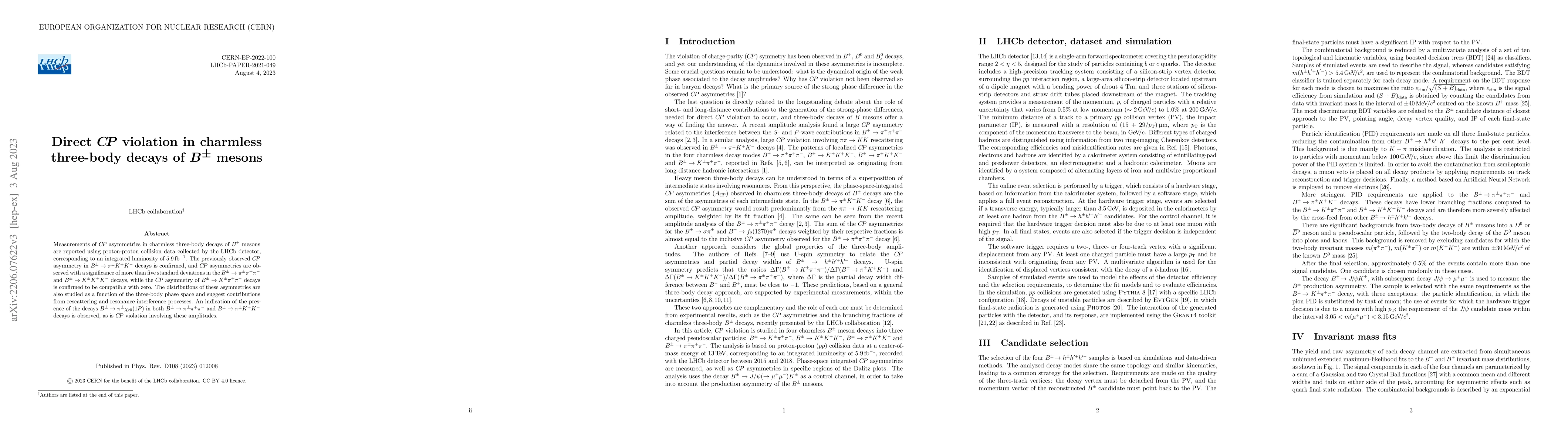 Thumbnail for Direct $CP$ violation in charmless three-body decays of $B^{\pm}$ mesons